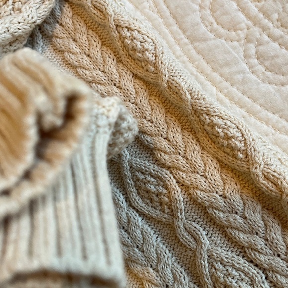 Jeanne Pierre Cotton Cable Sweater Women’s Large  Natural Lightweight Fisherman - Picture 13 of 17